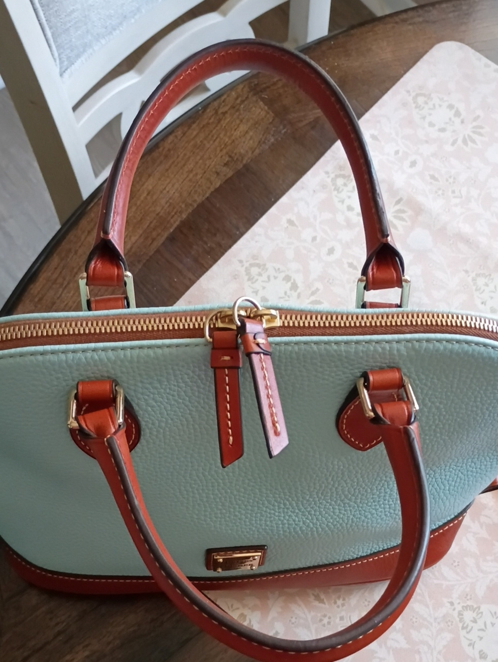 Dooney Zip Zip Pale Blue Pebble Leather Domed Satchel - Picture 15 of 15
